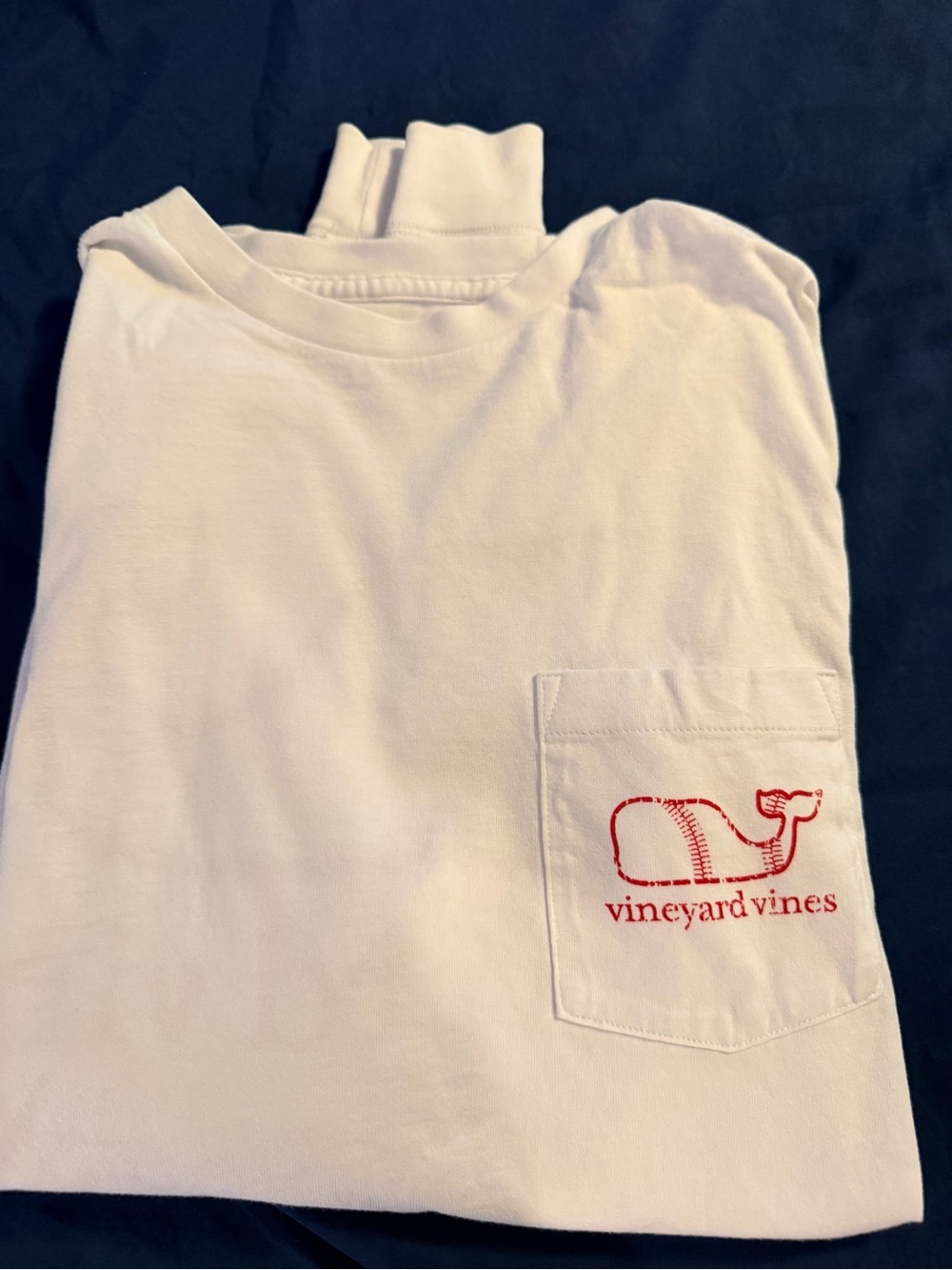 Vineyard Vines White Long Sleeve Pocket Tee with Red Whale Logo